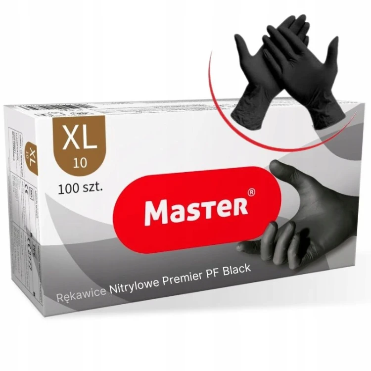 RĘKAWICZKI NITRYLOWE RĘKAWICE CZARNE XL 100 SZTUK BEZPUDROWE MASTER