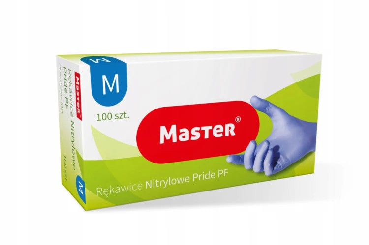 Rękawice nitrylowe bezpudrowe niebieskie Master rozmiar M (100 sztuk)