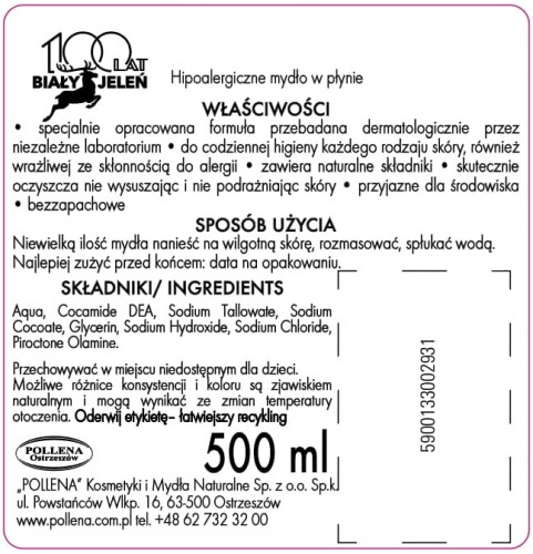 Biały Jeleń hipoalergiczny mydło w płynie pompka 500ml