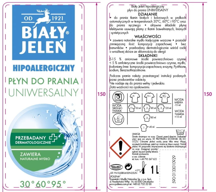 Płyn do prania tkanin Biały Jeleń uniwersalny hipoalergiczny 1L