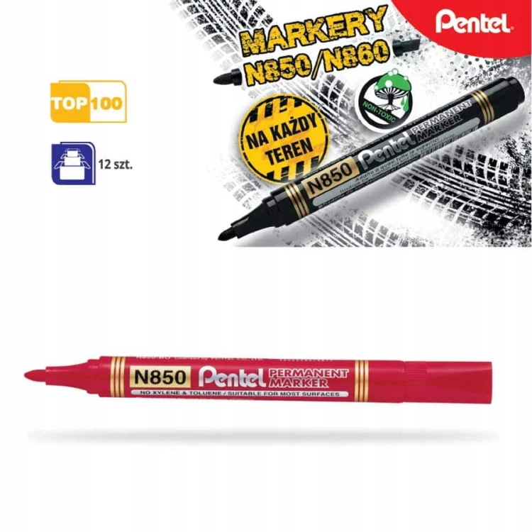 Marker permanentny okrągła końcówka Pentel N850 czerwony