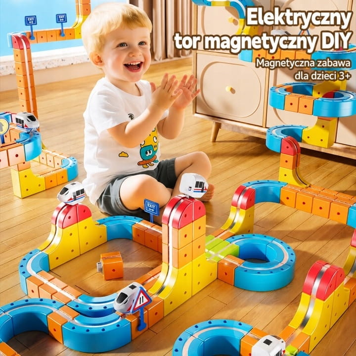 Tor Wyścigowy Pociąg Kolejka Klocki Magnetyczne Konstrukcyjne dla Dzieci 80