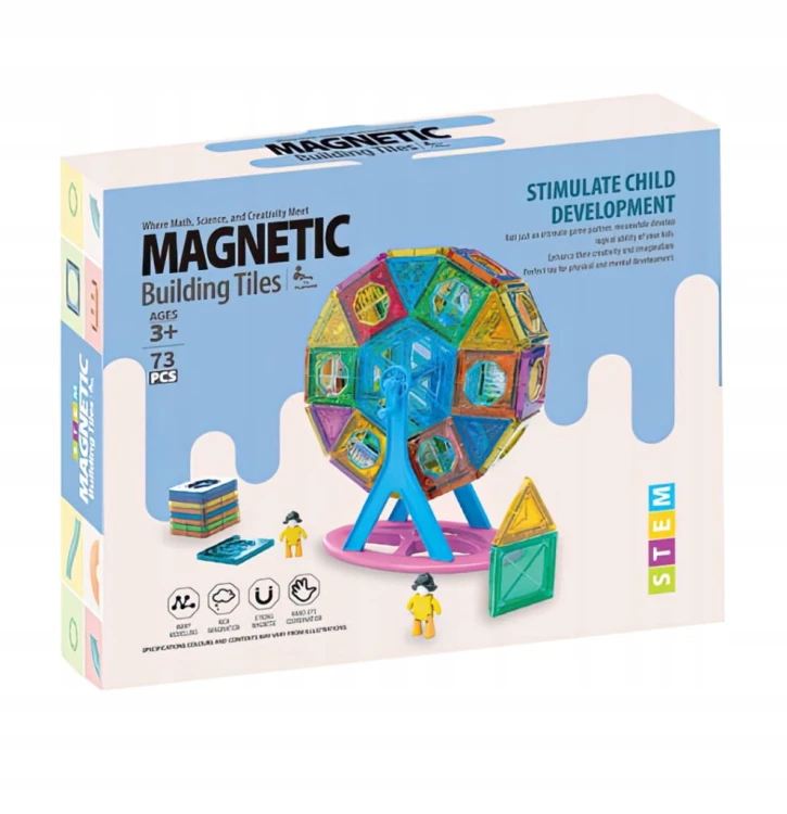 KLOCKI MAGNETYCZNE KONSTRUKCYJNE 3D EDUKACYJNE UKŁADANKA 73 el DLA DZIECI