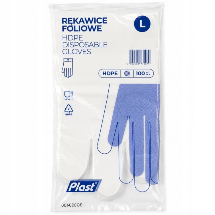 Rękawiczki jednorazowe foliowe Plast r. L bezbarwne 100 sztuk