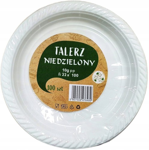 Talerz plastikowy niedzielony biały 22cm wielokrotnego użytku 100 szt.