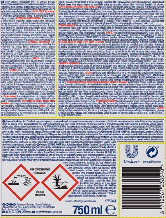 Domestos Przedłużona Moc Citrus Fresh płyn czyszcząco-dezynfekujący 750 ml