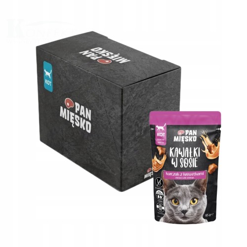 12X Pan Mięsko Karma mokra KOTEK Kawałki w sosie Kurczak z krewetkami 85g
